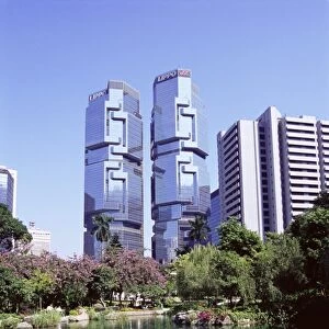 The Lippo Towers from Hong Kong Park, Central, Hong Kong Island, Hong Kong, China, Asia