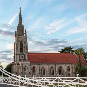 Marlow bridge leading past All Saints Church on to Marlow high street, Marlow, Buckinghamshire, England, United Kingdom, Europe