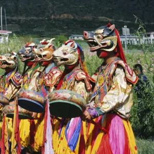 Masked Bhutanese dancers, Bhutan