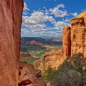 Northwest view of Sedona from within the saddle on Cathedral Rock, Sedona, Arizona