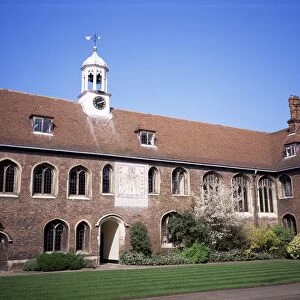 Old Court and sundial, Queens College, Cambridge, Cambridgeshire, England