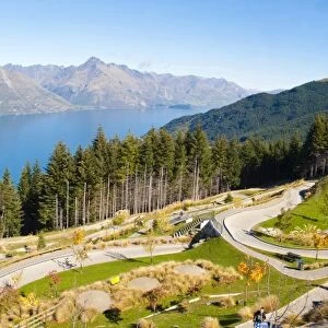 Panorama of the luge track above Queenstown, Otago, South Island, New Zealand, Pacific