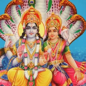 Picture of Hindu gods Visnu and Lakshmi, India, Asia