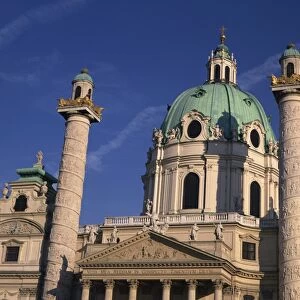 Pillars and dome of the Karlskirche in Vienna, Austria, Europe