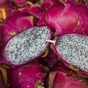 Pitaya fruits for sale at the market of Cacao, French Guiana, Department of France