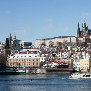 Prague Castle, St. Vitus Cathedral, and view of Malostranska from Charles Bridge