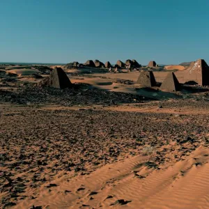 Pyramids at archaeological site of Meroe, Sudan, Africa