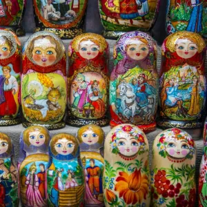 Russian dolls for sale as souvenirs in Kiev (Kyiv), Ukraine, Europe