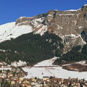 The ski resort of Flims in winter with snow on the