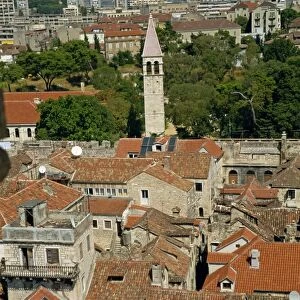 Skyline of houses with tile roofs and Diocletians palace in old town