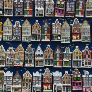 Souvenir house shaped refrigerator magnets, Amsterdam, Netherlands, Europe