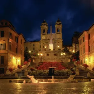 The Spanish Steps Print - Rome, Italy at Night The Spanish Steps Print - Rome, Italy at Night