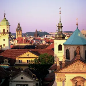 Spires and towers on the city skyline, Prague, Czech Republic, Europe