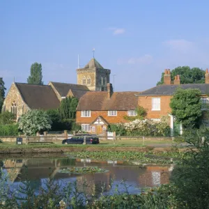 St. Marys church, cottages and village sign, Chiddingfold, Haslemere