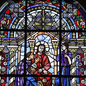 Stained glass by Jacques Gruber, Notre Dame de Brebieres basilica, Albert, Somme, France