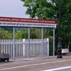 Station sign at Llanfairpwllgwyngyllgo-gerychwyrndrobwllllantysiliogogogoch (Llanfair-PG