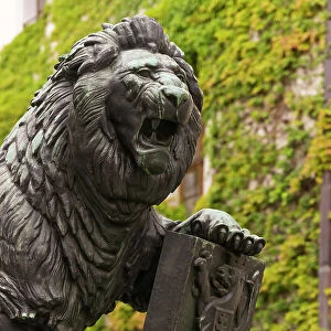 Statue of lion with Czech coat of arms, Strahov Monastery, Prague, Czech Republic (Czechia), Europe