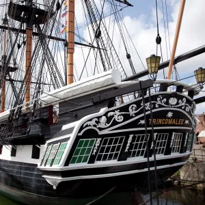 Stern view of HMS Trincomalee, British Frigate of 1817, at Hartlepools Maritime Experience