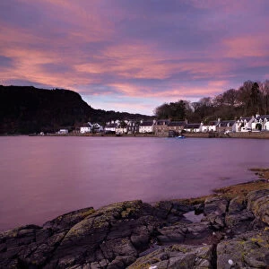 A stunning sky at dawn over the pictyresque village of Plockton, Ross-Shire, Scotland, United Kingdom, Europe