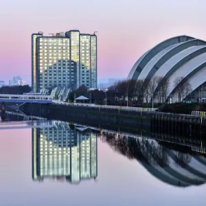 Sunrise at The Clyde Auditorium (the Armadillo), Glasgow, Scotland, United Kingdom