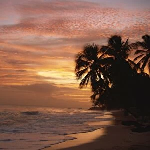 Sunset over Worthing Beach, Christ Church, Barbados, West Indies, Caribbean