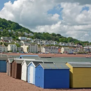 Teignmouth beach huts and Shaldon, South Devon, England, United Kingdom, Europe