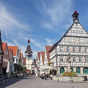 Town Hall, Marktbrunnen Fountain, Schwaikhaimer Torturm Tower, Winnenden, Rems-Murr Disrict, Baden Wurttemberg, Germany, Europe