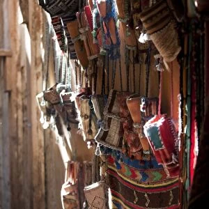 Traditional Moroccan wallets, street market, Fez, Morocco, North Africa, Africa