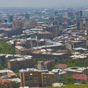 View over the capital city, Yerevan, with Mount Ararat in the distance