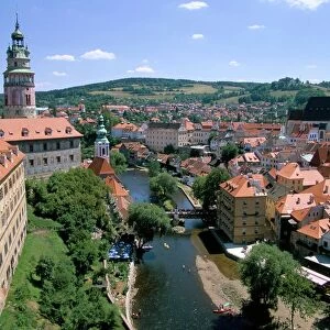View of Cesky Krumlov from castle, Cesky Krumlov, Czech Republic, Europe