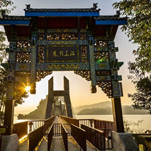 View of entrance to Shi Baozhai Pagoda on Yangtze River near Wanzhou, Chongqing