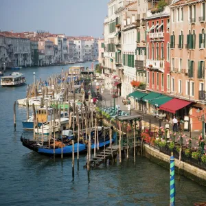 View of Grand Canal and Riva del Vin from Rialto Bridge, Venice, UNESCO World Heritage Site