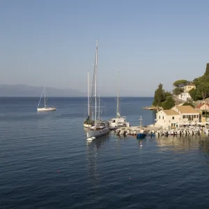 View over harbour, Loggos, Paxos, Ionian Islands, Greek Islands, Greece, Europe