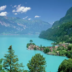 View over Lake Brienz to Iseltwald