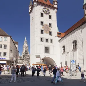 View from Old Town Hall (Altes Rathaus) to the New Town Hall (Neues Rathaus) at Marienplatz Square