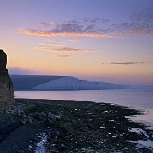 View of Seven Sisters cliffs at sunrise, Seaford, East Sussex, England, United Kingdom, Europe