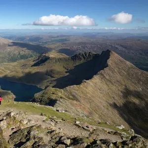 View from summit of Snowdon to Llyn Llydaw and Y Lliwedd ridge, Snowdonia National Park