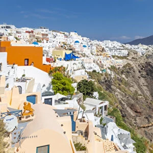 View of white washed house in Oia village, Santorini, Aegean Island, Cyclades Island