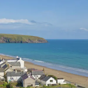 Village of Aberdaron with St. Hywyns church and graveyard, Aberdaron Bay