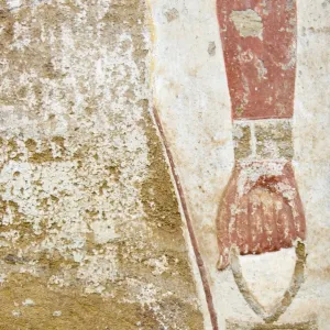 Detail of wall painting from Egyptian temple salvaged from Nubian land flooded by Lake Nasser