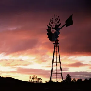 Windmill (wind pump) at sunset, South Australia, Australia, Pacific