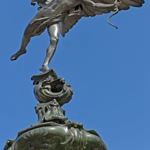 Winged statue of Eros, the Shaftesbury Memorial, first statue cast in aluminium, Piccadilly Circus, London, England, United Kingdom, Europe