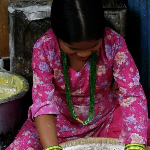 Woman making chapati, Dakshin Kali, Nepal, Asia