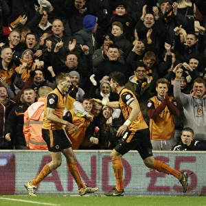 Wolverhampton Wanderers Celebrate First Goal Against Blackpool in Sky Bet Championship Match at Molineux Stadium