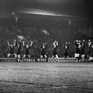 The All Blacks perform the first ever Haka under floodlights in Britain as they prepare to take on the Midlands in 1983