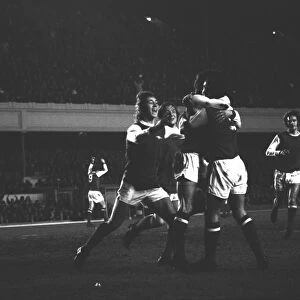 Arsenals Frank McLintock celebrates his goal with Charlie George and George Armstrong - 1970 / 1 Inter-Cities Fairs Cup