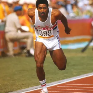 Daley Thompson Wins 100m Decathlon at 1984 Los Angeles Olympics Print