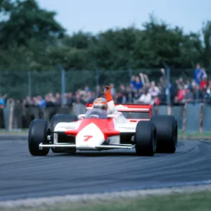 John Watson waves to the crowd after Silverstone victory 1981