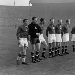 The Magical Magyars line up at Wembley before sensationally defeating England 6-3 in 1953