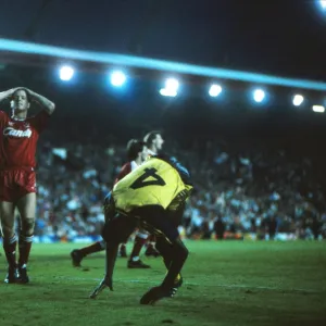 Michael Thomas celebrates his title-winning goal at Anfield in 1989